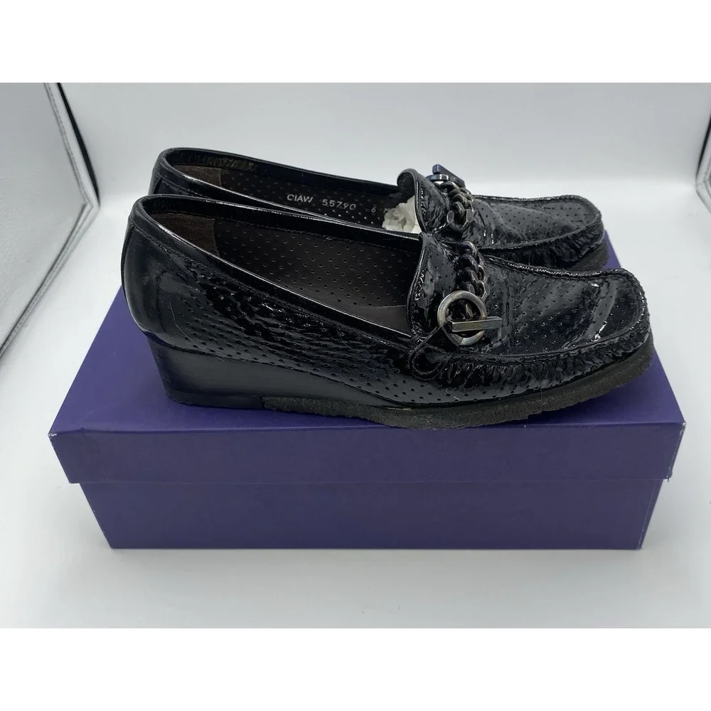 Stuart Weitzman Women's‎ Patent Leather Loafer Wedges Black Size 6 M